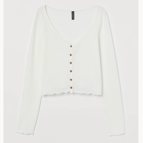 Preppy V Neck Cardigan NWT H&M Button down White Size Small - Picture 4 of 11